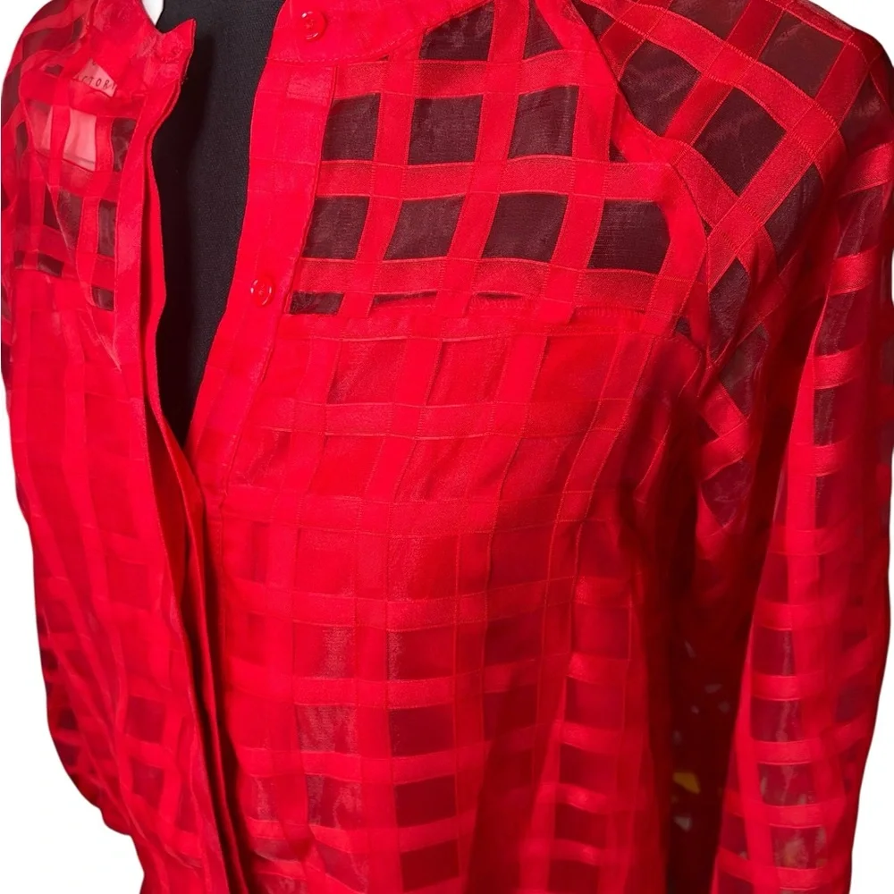English Factory Sheer Red Organza Long Sleeve Checkered Dress - Size S - Picture 4 of 7